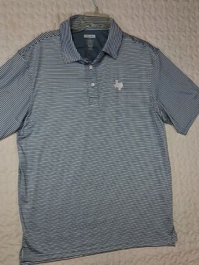 NWOT State of Mind TEXAS, Navy and White Striped Polo Golf Shirt, Breathable
